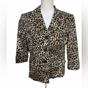 Le Suit Women’s Blazer Size 14p Leopard Print Lined 3/4 Sleeve 3 Button Front